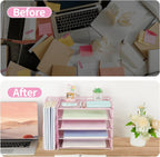 AUPSEN Pink Desk Organizers and Accessories,5-Tier Desktop Paper File Organizer with Adjustable File Holder, Office Desk Accessories for Office Supplies
