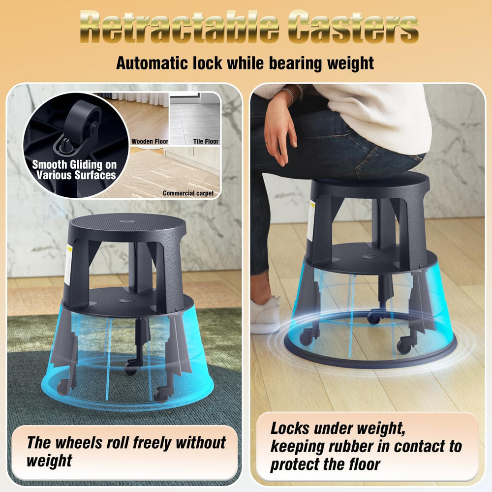 Rolling Step Stool with Wheels, 550lbs Capacity, Non-Slip Platform & Retr...