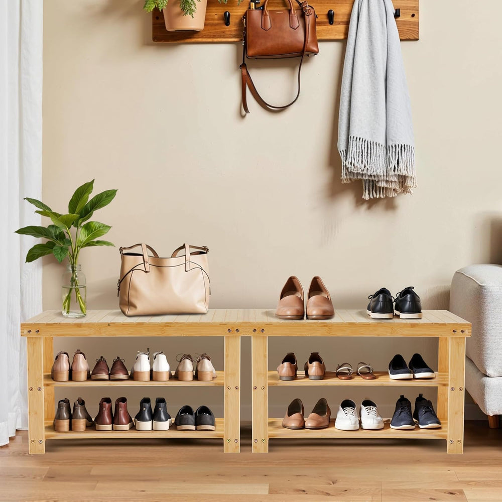 Simple Deluxe Bamboo Shoe Rack Bench, 3 Tier Sturdy Shoe Bench, Storage Shoe ...