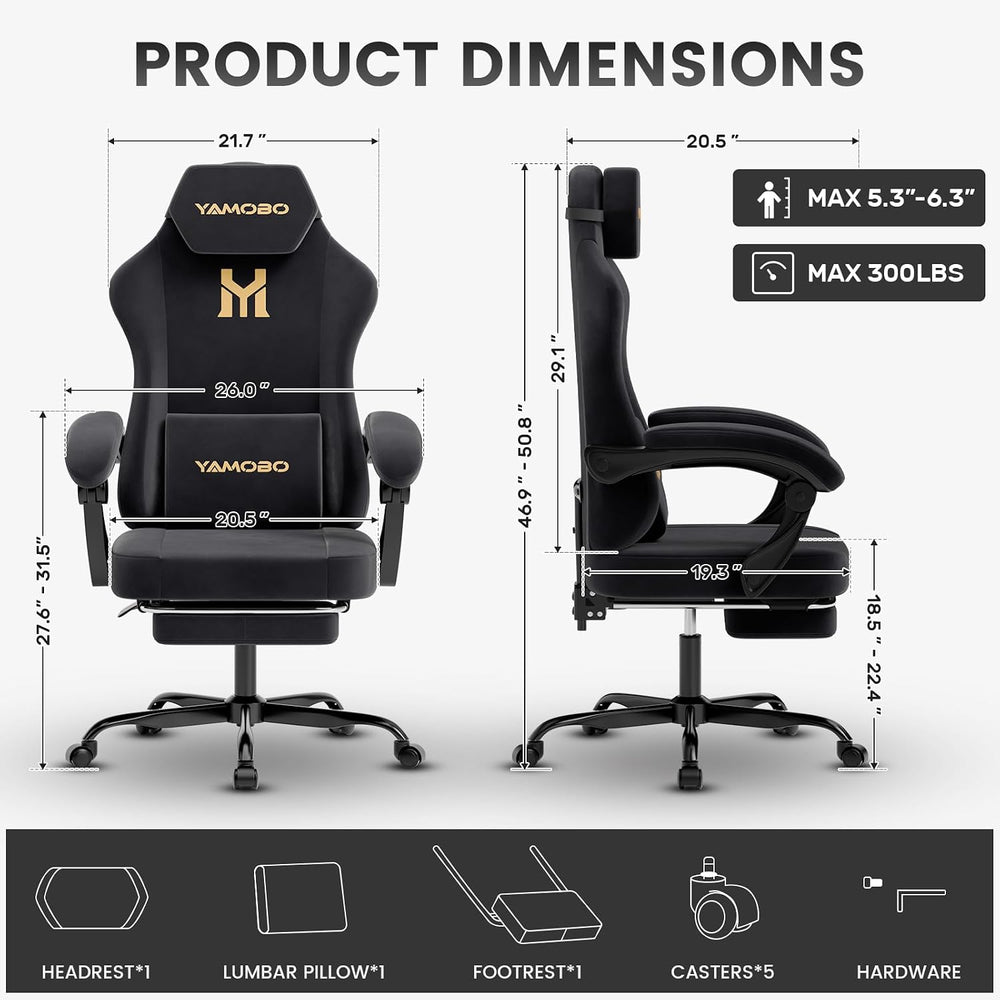 Gaming Chair with Footrest, Game Chair with Lumbar and Headrest Massage Suppo...