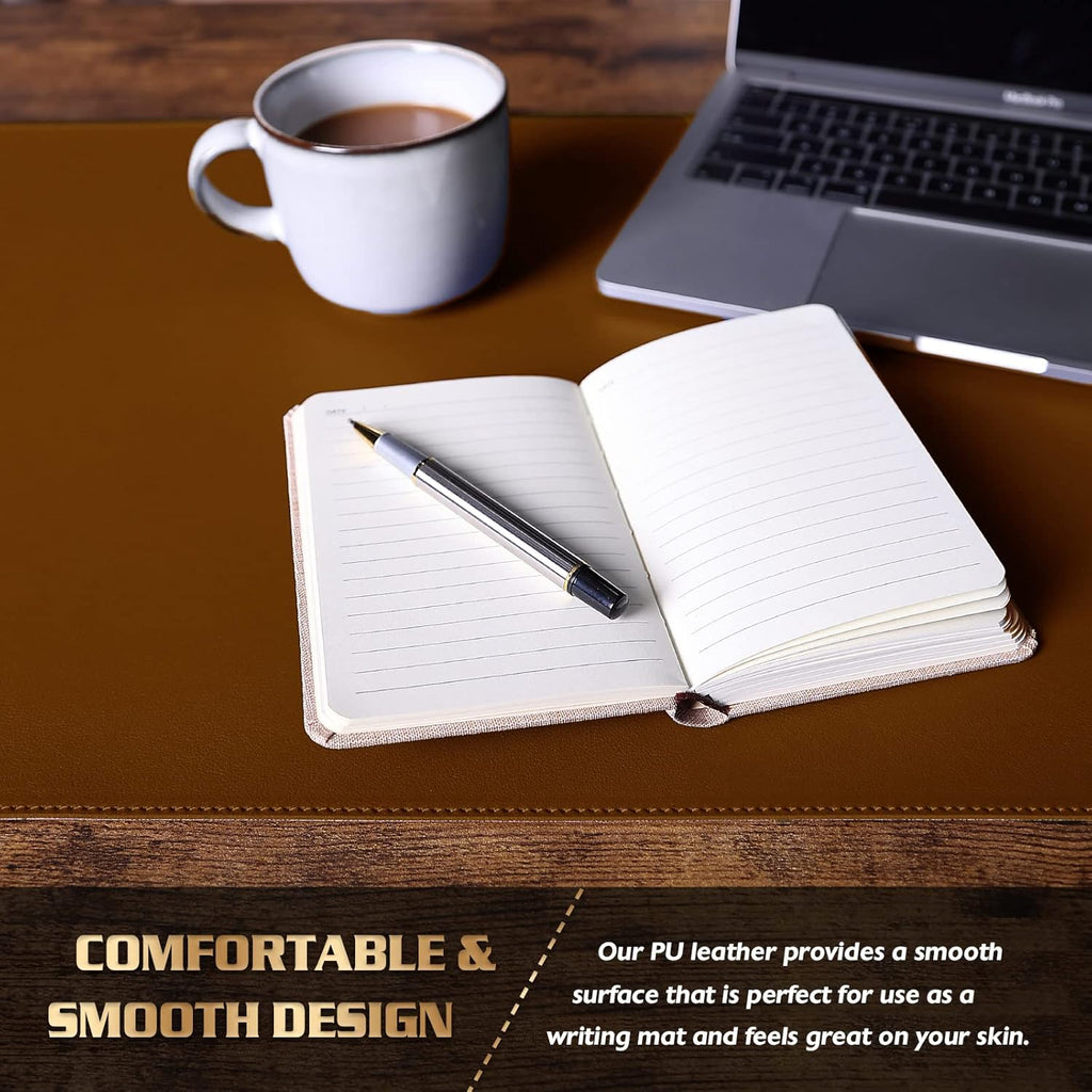 K KNODEL Desk Mat, Blotter, Dual-Sided Office Desk Pad, Waterproof Desk Mat for Desktop, Desk Blotters, PVC Leather Pad Protector (Brown, 31.5" x 15.7")