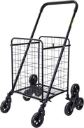 dbest Products Stair Climber Cruiser Cart Shopping Grocery Rolling Folding Laundry Basket on Wheels Foldable Utility Trolley Compact Lightweight Collapsible, Black