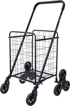 dbest Products Stair Climber Cruiser Cart Shopping Grocery Rolling Folding Laundry Basket on Wheels Foldable Utility Trolley Compact Lightweight Collapsible, Black