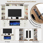 AMERLIFE 98in Farmhouse Entertainment Center with 36" Fireplace, TV Stand, Bookshelf, Wine Cabinet, Fits 75" TVs, Wall Unit Media Console with Power Outlets & Barn Doors, Living Room, Off-White