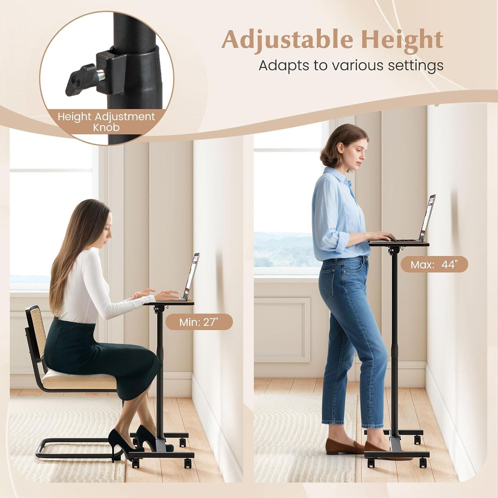 GOFLAME C-Shaped End Table Adjustable Height, Rolling Couch Sofa Side Table w...