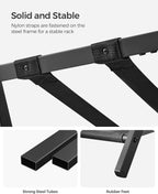 SONGMICS Luggage Racks for Guest Room, Set of 2, Suitcase Stand with Storage Shelf, Steel Frame, Foldable for Easy Storage, Hotel, Bedroom, Black URLR003B02