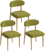 Wooden Dining Chair Set of 3, Modern Dining Chairs with with Curved Back, Fabric Upholstered Kitchen Dining Room Chairs with Adjustable Legs for Farmhouse Dining Living Room,Green