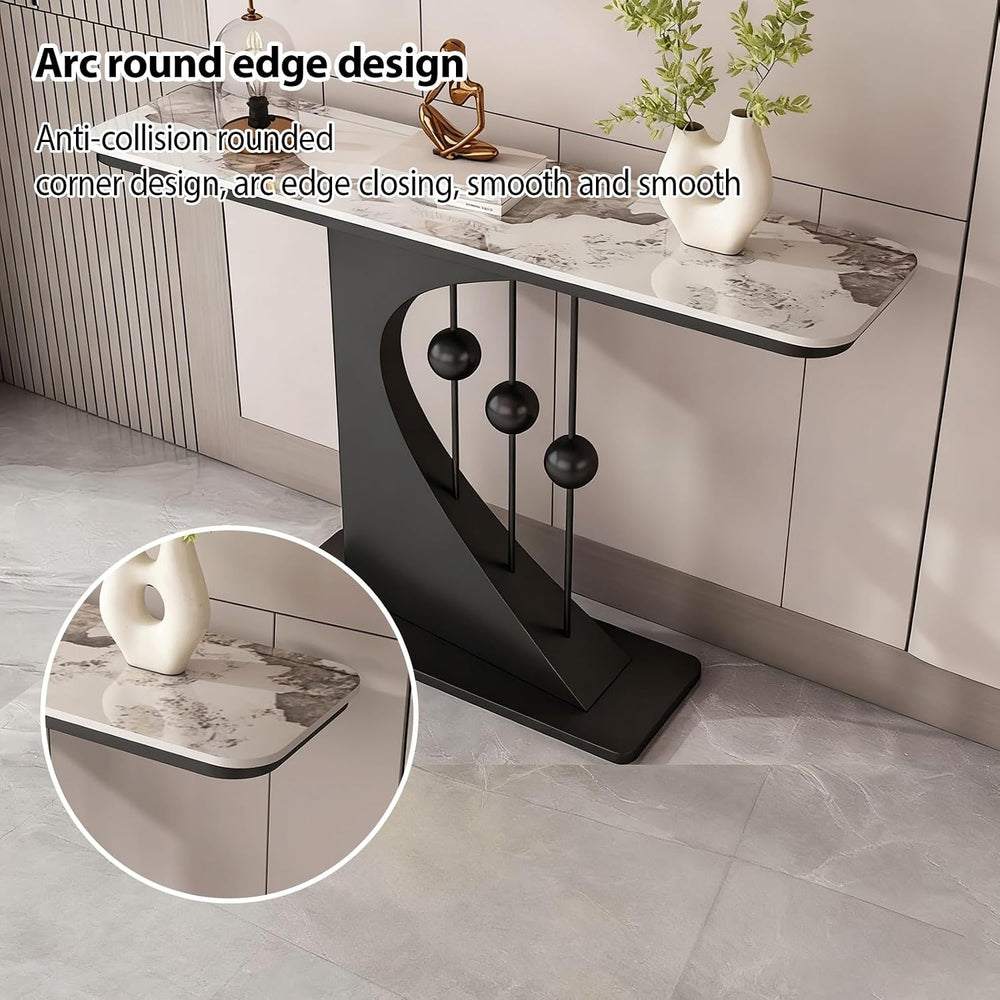 Faux Marble Console Table,Narrow Long Entryway Table,with Geometric Metal Fra...