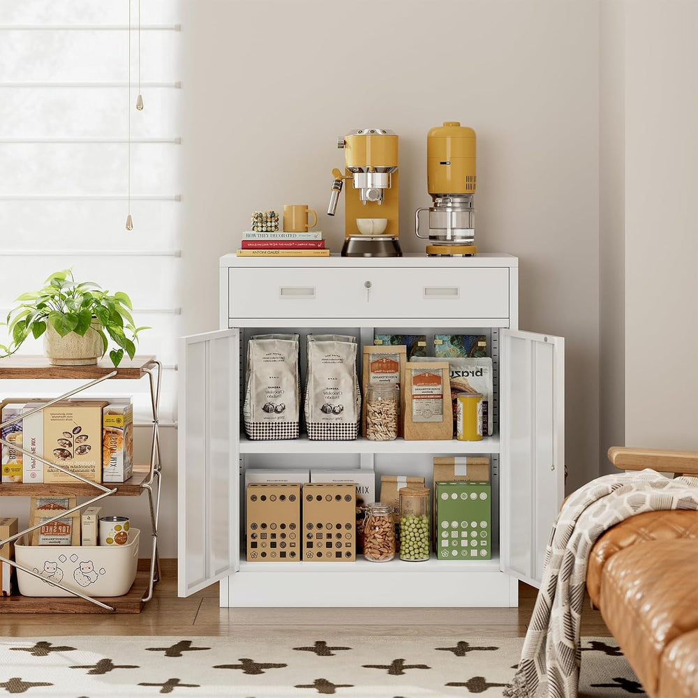 CJF Metal Storage Cabinet, Locking Storage Cabinet with 1 Drawer and Adjustab...