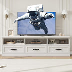 IDEALHOUSE 70in TV Stand for TVs up to 80", Mid Century Modern Entertainment Center with Storage Drawer and Open Shelves, TV Console Media Cabinet for Living Room, Bedroom, Vintage White