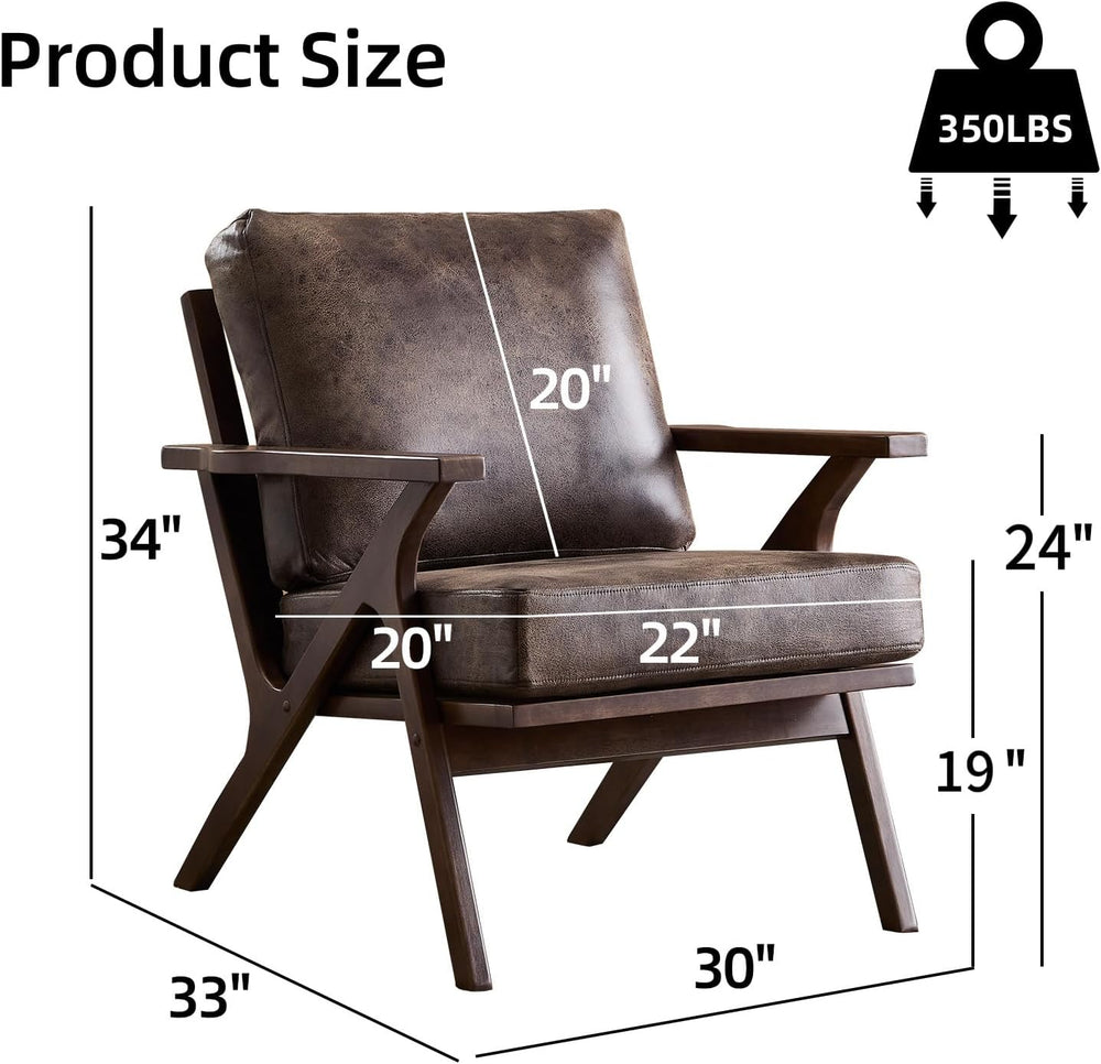 INZOY Mid-Century Modern Accent Chair with Wood Frame, PU Leather Living Room...