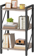 HOOBRO Bookshelf, 3-Tier Industrial Bookcase, Book Shelf Storage Organizer, Small Bookshelf with Metal Frame for Living Room, Bedroom, Home Office, Kitchen, Greige and Black BG71SJ01