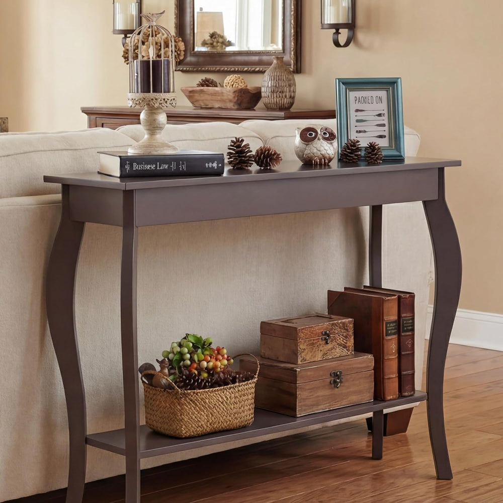 ChooChoo 39" Narrow Entryway Table with Storage Shelf, Espresso | Consol...