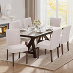 Upholstered Dining Chairs Set of 6, Modern Fabric Dining Room Chair, Wooden Dining Chair, Kitchen Side Chairs, Farmhouse Dinner Chair with High Back for Kitchen, Beige