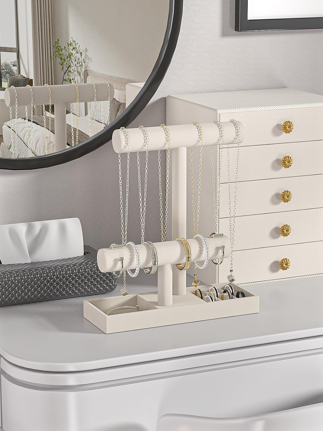 Bracelet and Necklace Holder,Velvet Jewelry Necklace Display Organizer Stand,bracelet Holder for Selling,Bracelet and Necklace Storage Tree (Style 2（Beige）)