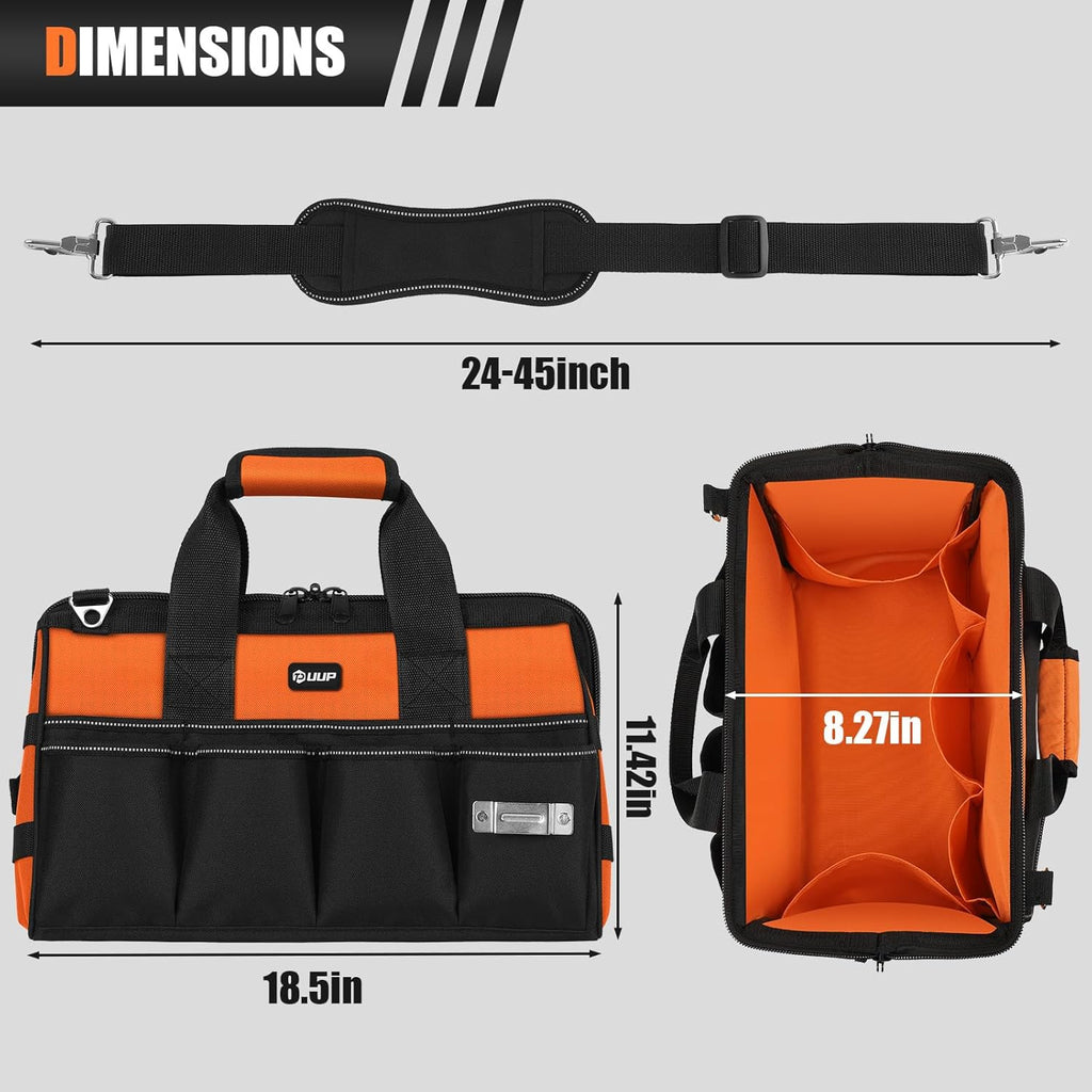 Heavy Duty Tool Bag 18-Inch, 16-Pocket Portable Soft Tool Box Organizer Storage, Handle Tactical Carry Tote Empty Toolbox with Large Zipper, Father Day Dad Men Gift for Mechanic Engineer, Orange