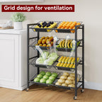 IBUYKE Kitchen Fruit Vegetable Storage Cart,Utility Cart,Black,TLJ025B | 25.2" W Metal Rolling Snack Cart with 8 Removable Basket,Pantry Cart with Wheels for Veggie Onion Potato Bin