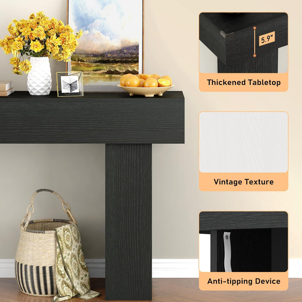 63 Inch Long Console Table for Entryway, Farmhouse Wood Rectangular Sofa Tabl...