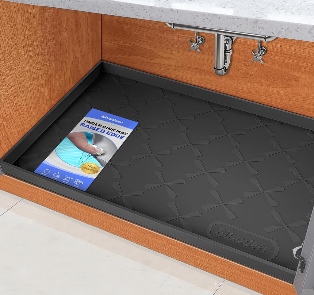 SIKADEER 22" x 19" Under Sink Mat Waterproof, Silicone Mat Kitchen Drawer Shelf and Cabinet Liner, Sink Protector for Kitchen Organizers and Storage, Boot Tray Pet Food Mats
