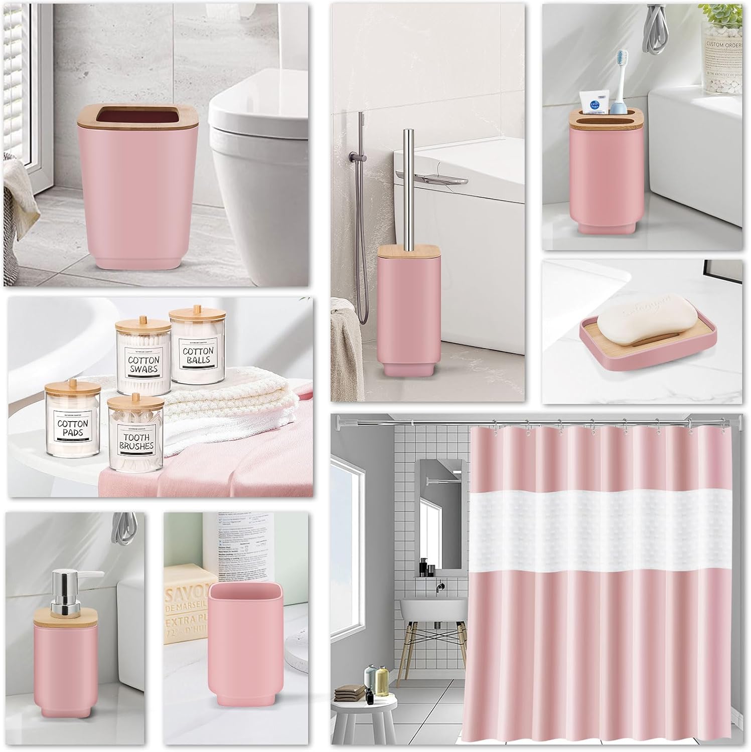 IMAVO Bathroom Accessories Set,Pink Bathroom Set,11 Pieces Bathroom Accessory Set,Trash Can for Bathroom Accessories Décor and Housewarming Gifts