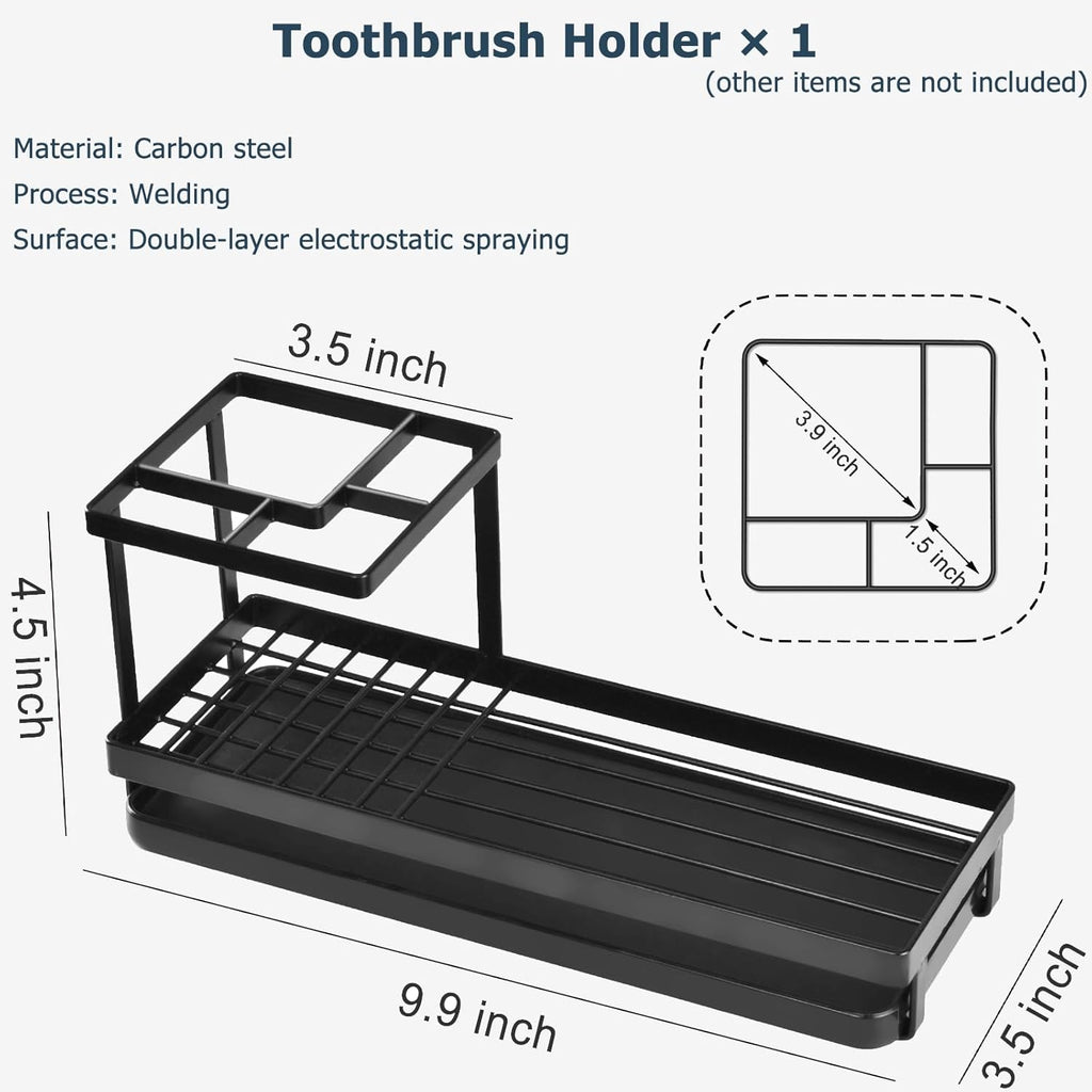 MYITYARD Toothbrush Holders for Bathrooms, 4 Slots Rustproof Metal Tooth Brushing Organizer with Drainage, Electric Tooth Brush Toothpaste Holder for Bathroom Countertop, Black
