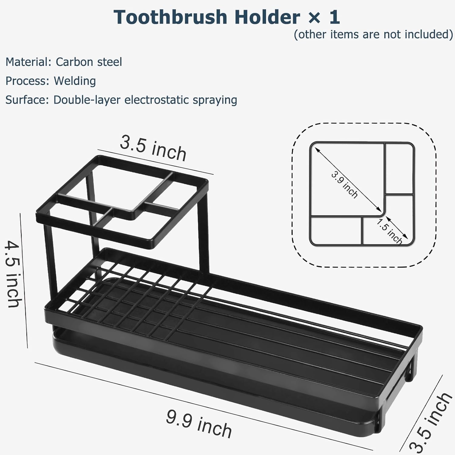 MYITYARD Toothbrush Holders for Bathrooms, 4 Slots Rustproof Metal Tooth Brushing Organizer with Drainage, Electric Tooth Brush Toothpaste Holder for Bathroom Countertop, Black