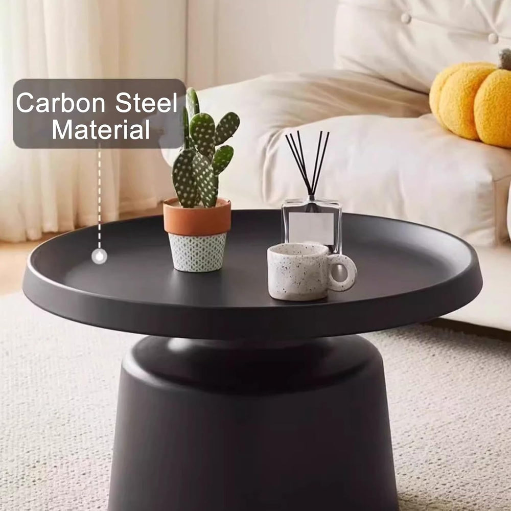 Carbon Steel Round Side Table with Raised Edge, Scratch-Resistant Small end T...