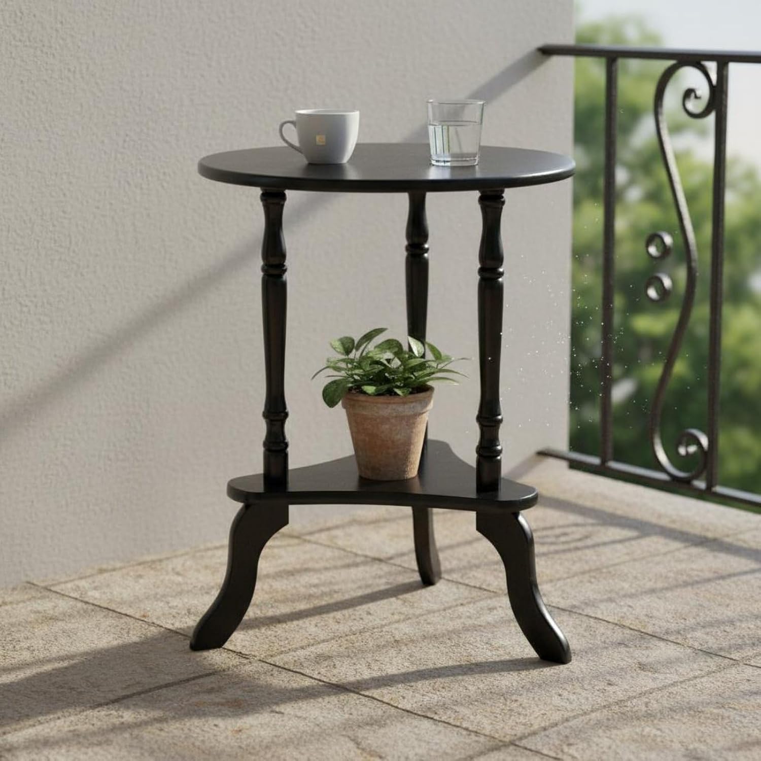 Fenteer Table Round Side Table End Telephone Table with Rubber Wood Frame and Lower Storage Shelf Baked Paint Finish for Easy Cleaning Suitable, White, 48-48-61cm
