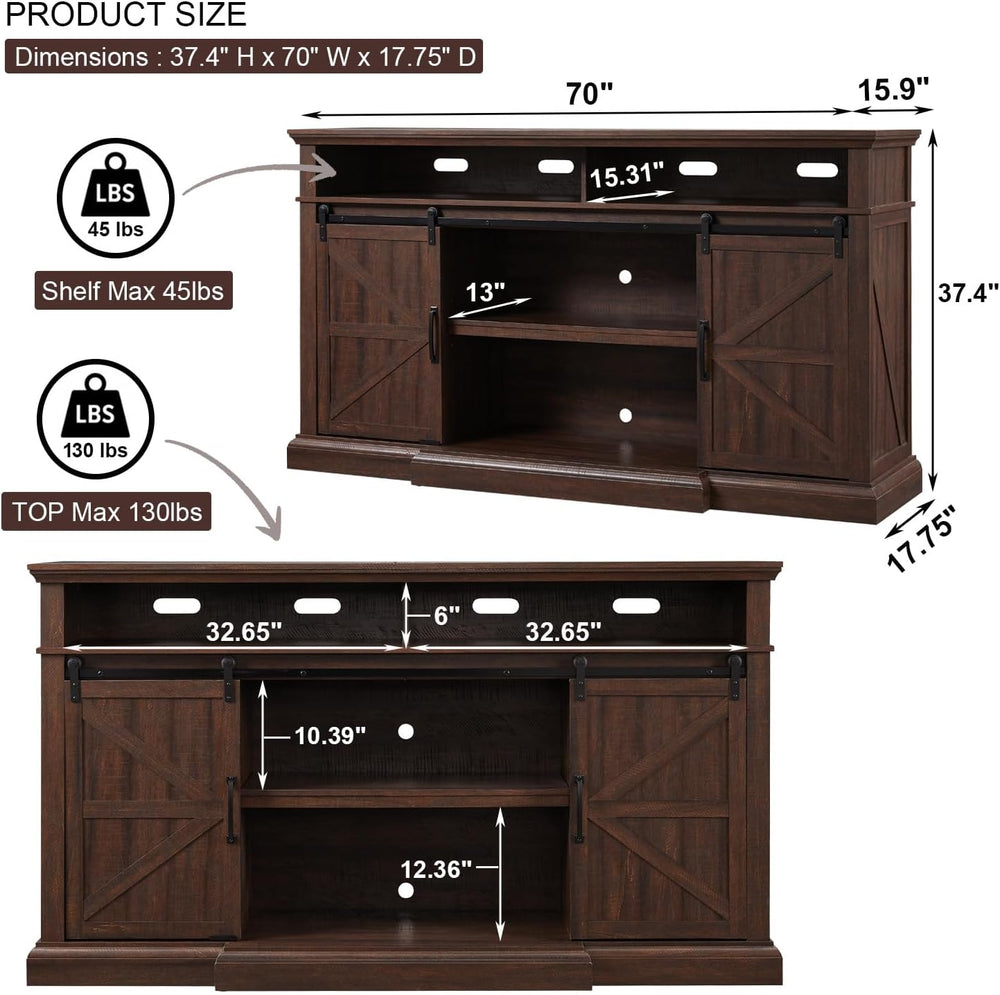 IFGET Farmhouse 80/75 inch TV Stand, 37.4" Tall Entertainment Center, Br...