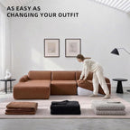 105” Modular Faux Leather Cloud Couch, Deep Seat L-Shaped Sectional with Removable Wipe-Clean Covers and Replaceable Cover Design for Living Room (Orange, 3 Seater+Left Facing Chaise)