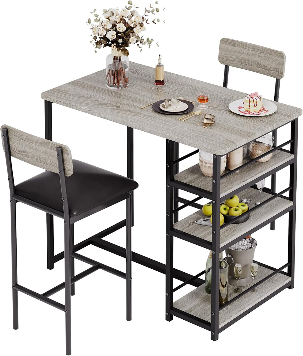 3-Piece Small Bar Table and Chairs Set for 2,Small Dining Table with 2 PU Cus...