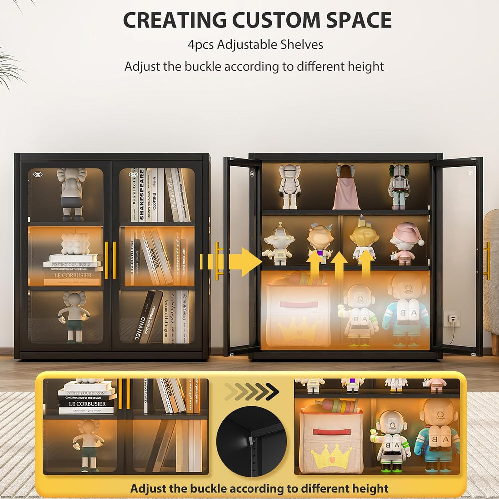 Display Cabinet with Glass Doors and Adjustable Shelves,34" Tall Bookcas...
