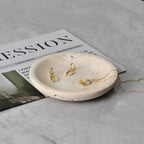 ZSHAWN Natural Beige Travertine Ring Dish Jewelry Tray – 5.5" Trinket Dish for Rings Earrings Necklace, Scratch-Resistant Vanity Organizer, Elegant Gift for Women