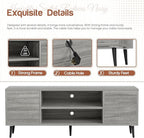 YESHOMY Modern TV Stand for 65" Television, Entertainment Center with Two Storage Cabinets, Retro Style Media Console for Living Room, Bedroom, Office, 58 Inch, Light Gray