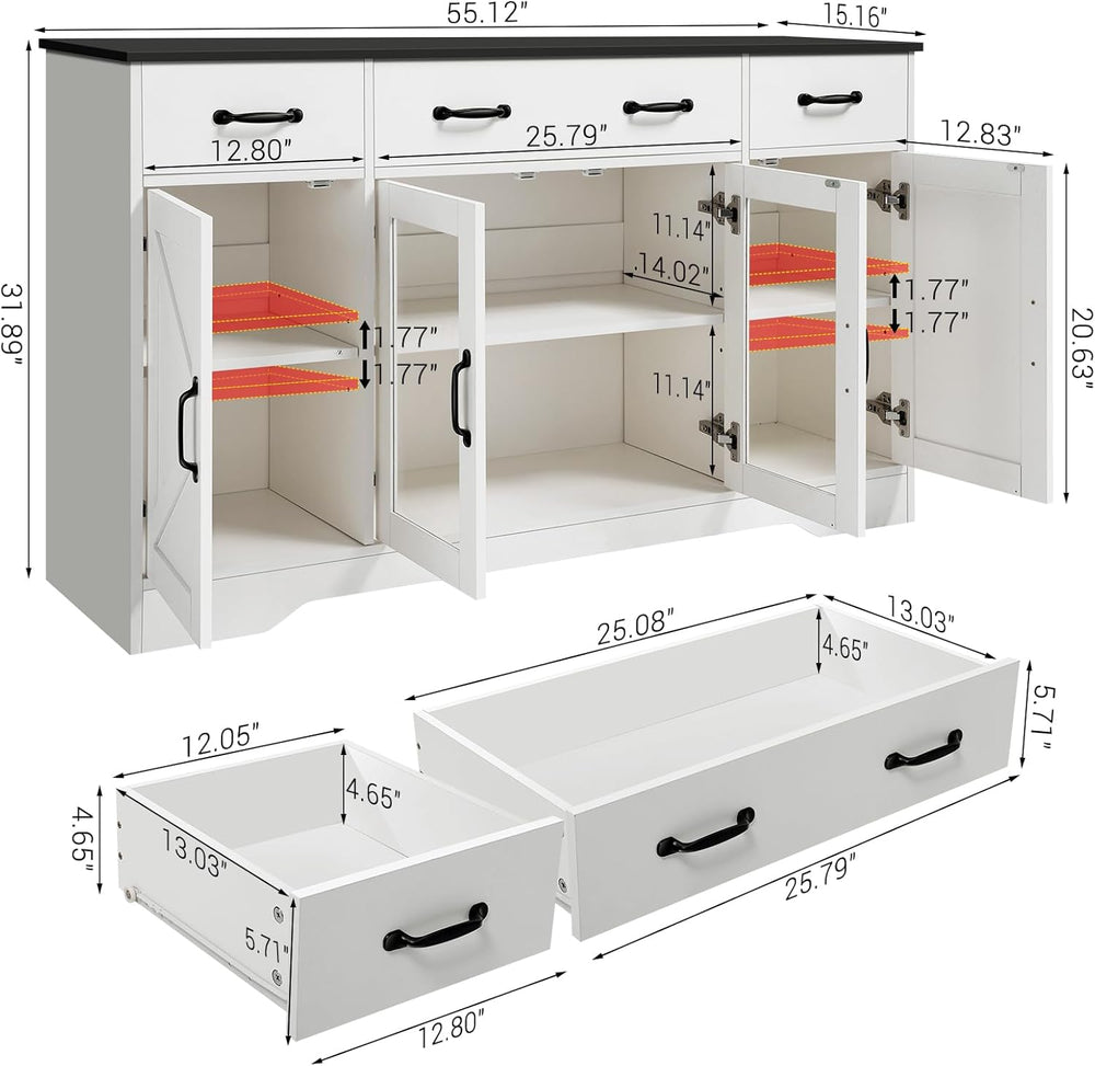 Likein Sideboard Buffet Cabinet with Storage - 55" Kitchen Storage Displ...