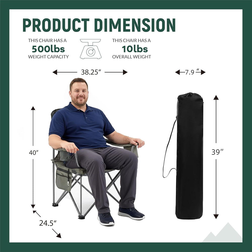 OUTSIDER Oversized Camping Folding Chair, Heavy Duty 500 LBS Portable Foldabl...