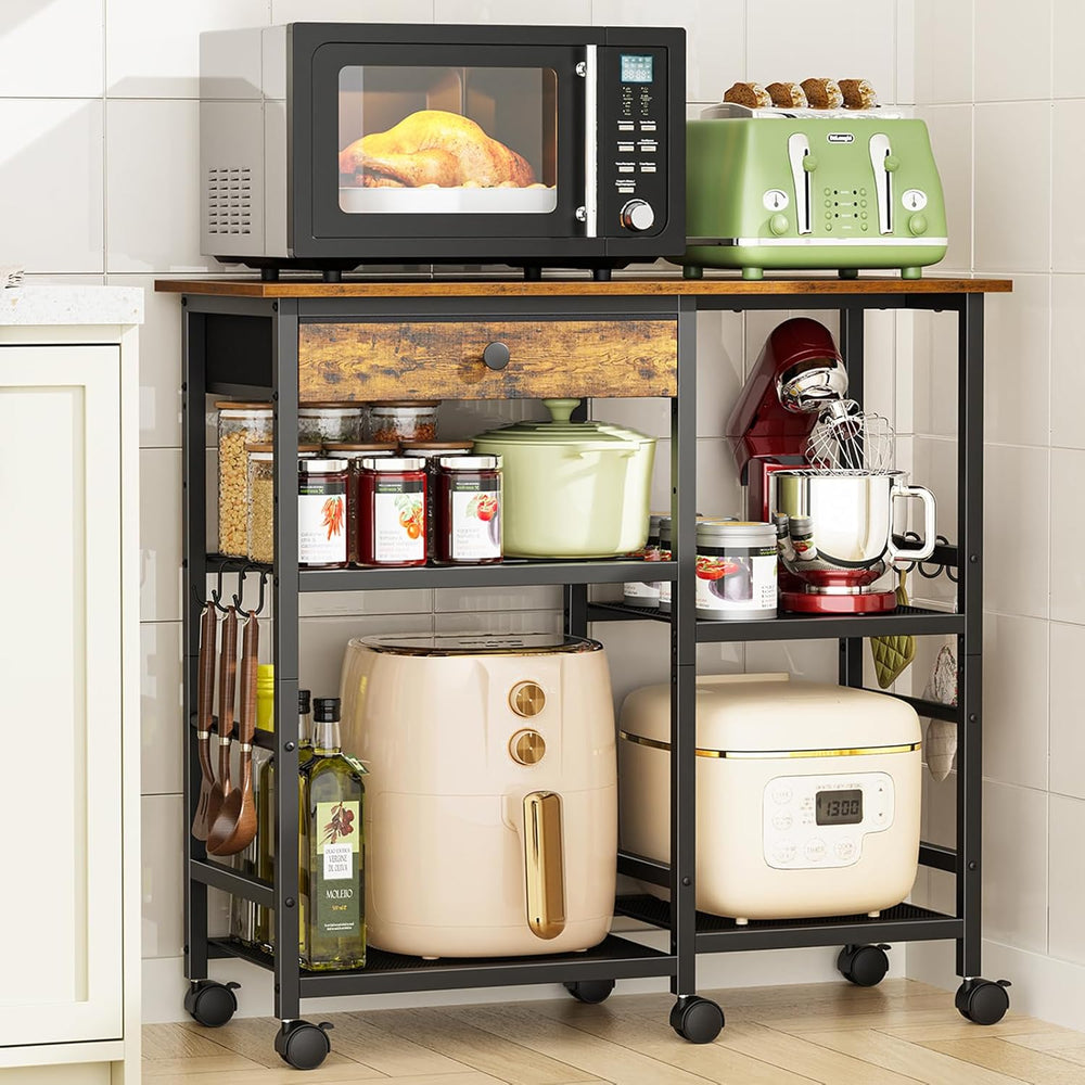 Microwave Stand, Coffee Cart, Microwave Cart with Wheels & Adjustable She...
