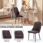 Modern Dining Chairs Set of 2, Faux Leather Upholstered Dining Room Chair Kitchen Chairs Dinner Side Chair with Curved Back and Metal Legs for Kitchen, Dining Room, Living Room, Brown