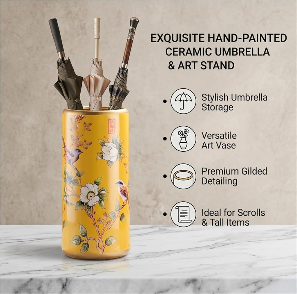 Hand Painted Ceramic Umbrella Stand Floor Vase, Large Tall Indoor Umbrella Holder For Entryway, Decorative Flower Vase For Bamboo Plants Home Decor(A)