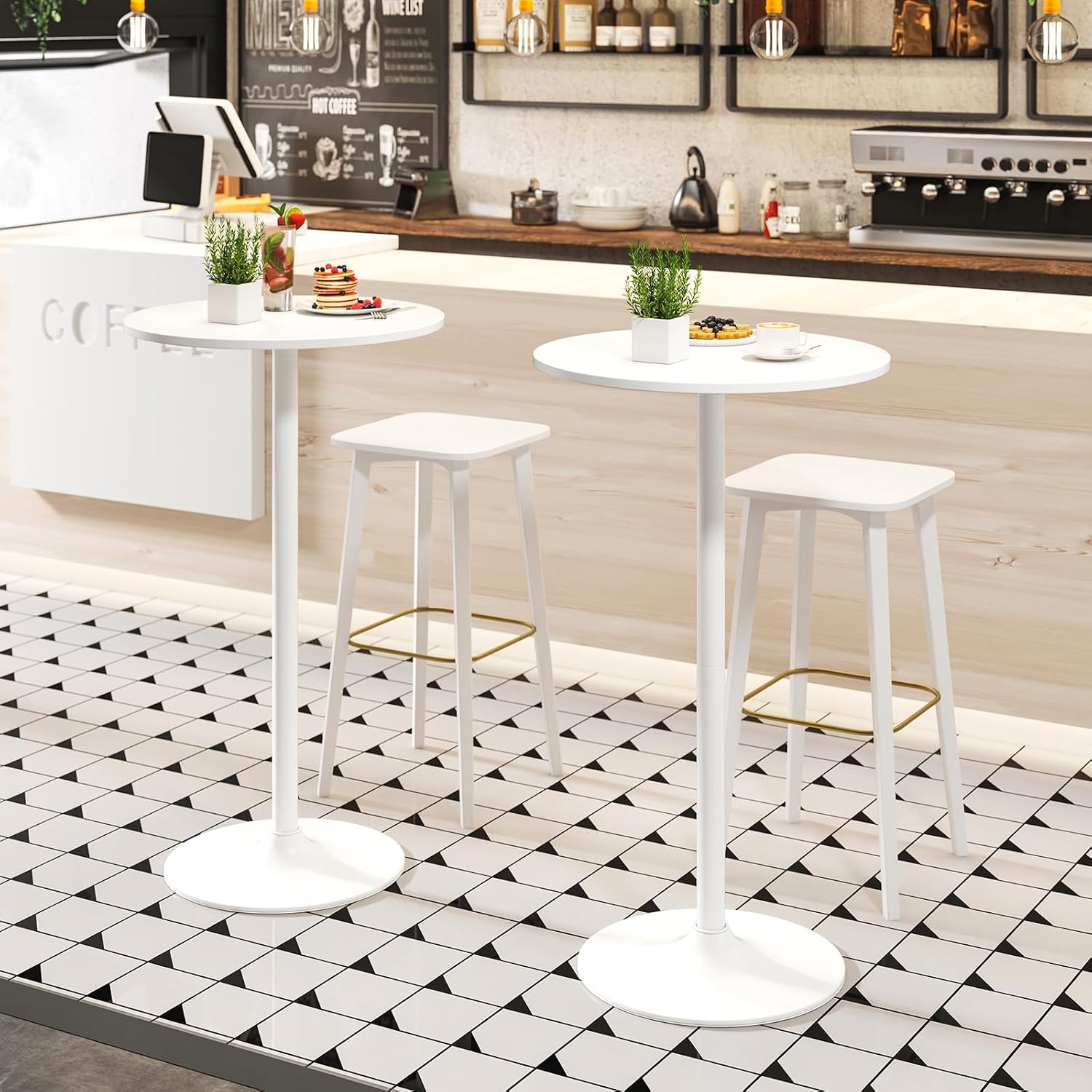 Giantex 6-Pack 2-in-1 Bar Table with Detachable Pole, Metal Base, 24" Round Top, 40"/22" Two Convertible Height, Cocktail Pub Table for Bistro, Dining Room, Restaurant, Kitchen, White