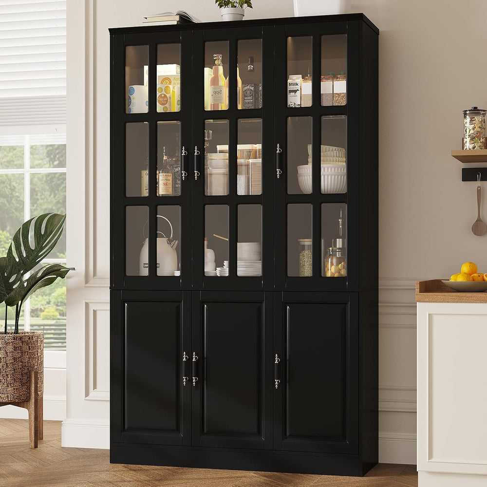 MEISSALIVVE 78.7" Kitchen Pantry Storage Cabinet with LED Lights, Tall P...