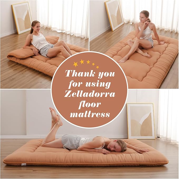 Japanese Floor Mattress, Futon Mattress with Portable Storage Bag and Washabl...
