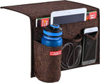 Linen 4 Pockets Bedside Caddy, Bedside Storage Organizer for Magazine, Remotes, Phone (Coffee)