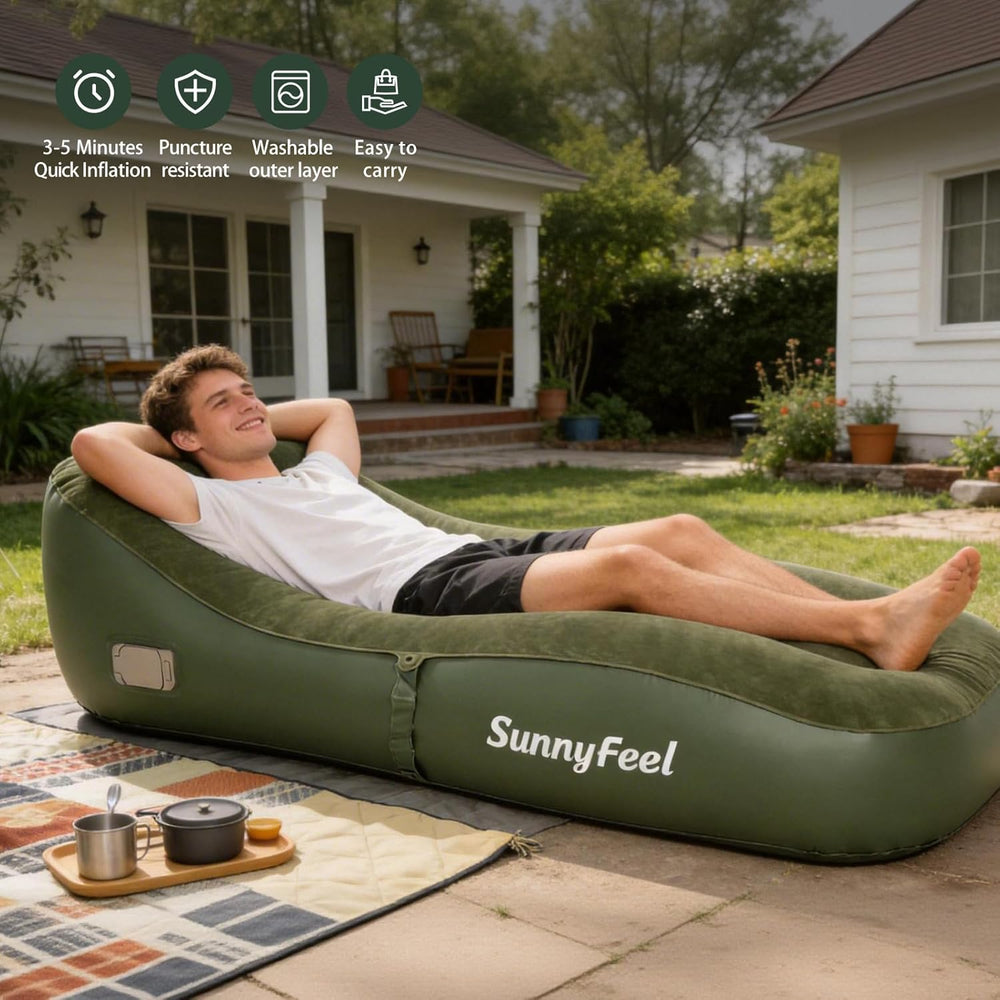 SUNNYFEEL Inflatable Lounger Couch with Built-in Pump, Heavy Duty PVC Flocked...