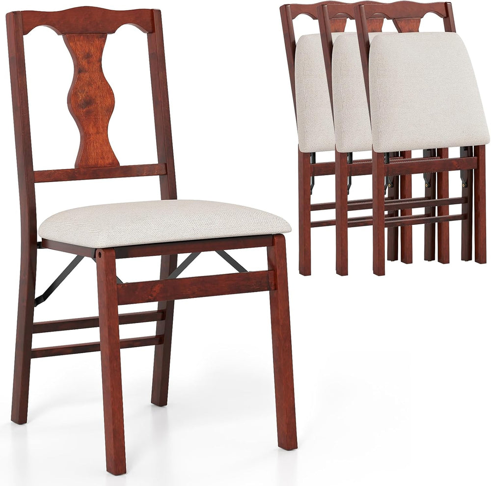 KOTEK Folding Dining Chairs Set of 4, Wooden Kitchen Chairs with Linen Fabric...