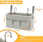 Bedside Caddy Organizer with Fixed Straps & Water Bottle Holder for Home, College Dorm, Bunk Bed, Hospital & Crib Bed Rails (2 pcs, Grey)