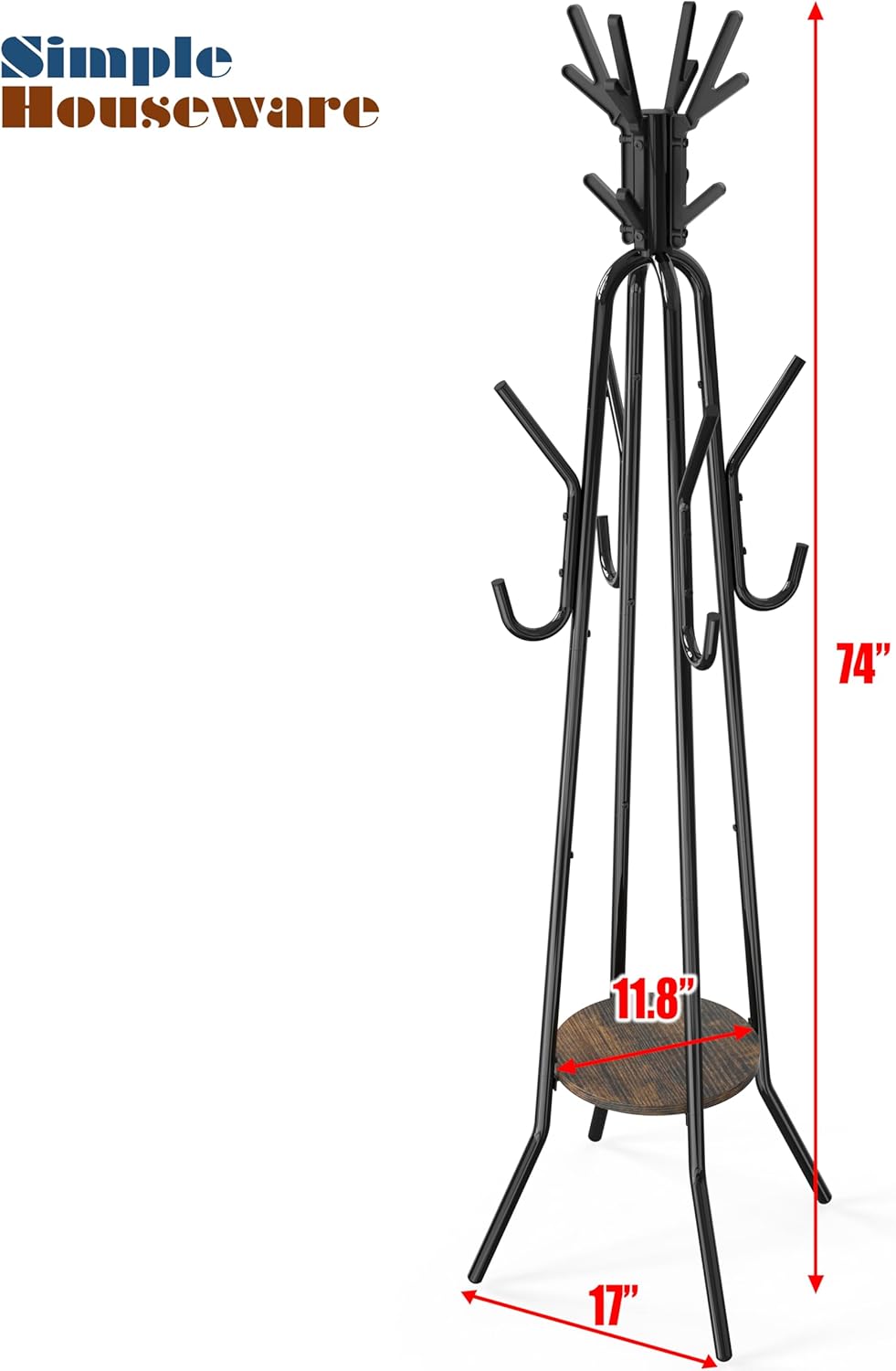 Simple Houseware Standing Coat Hat Hanger Organizer Tree Shaped Rack with Shelf for Entryway, Bedroom, and Hallway, 20 Hooks, Rustic Brown