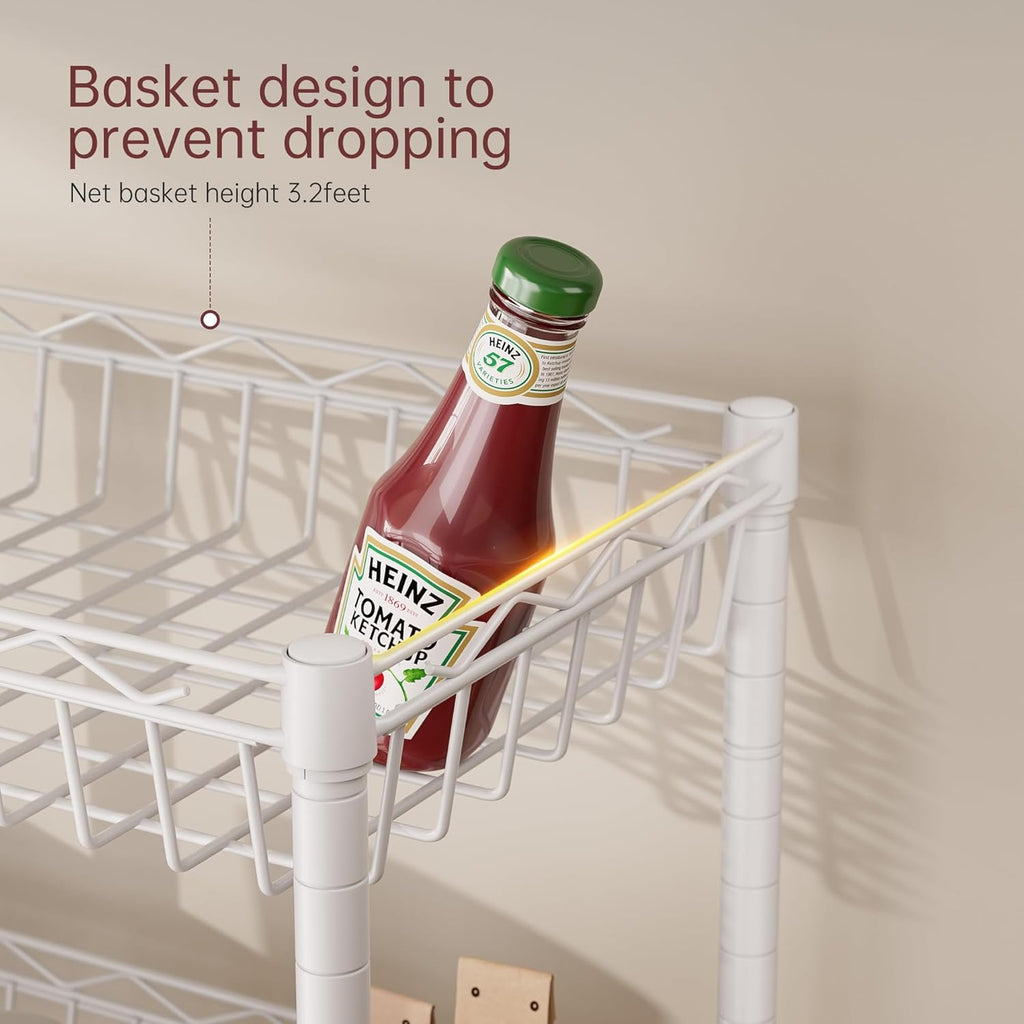 SINGAYE 4 Tier Basket Shelf Wire Shelving Unit Adjustable Storage Shelves Big Basket Rack for Garage Kitchen Office Pantry Corner 17" Dx12 Wx50 H White