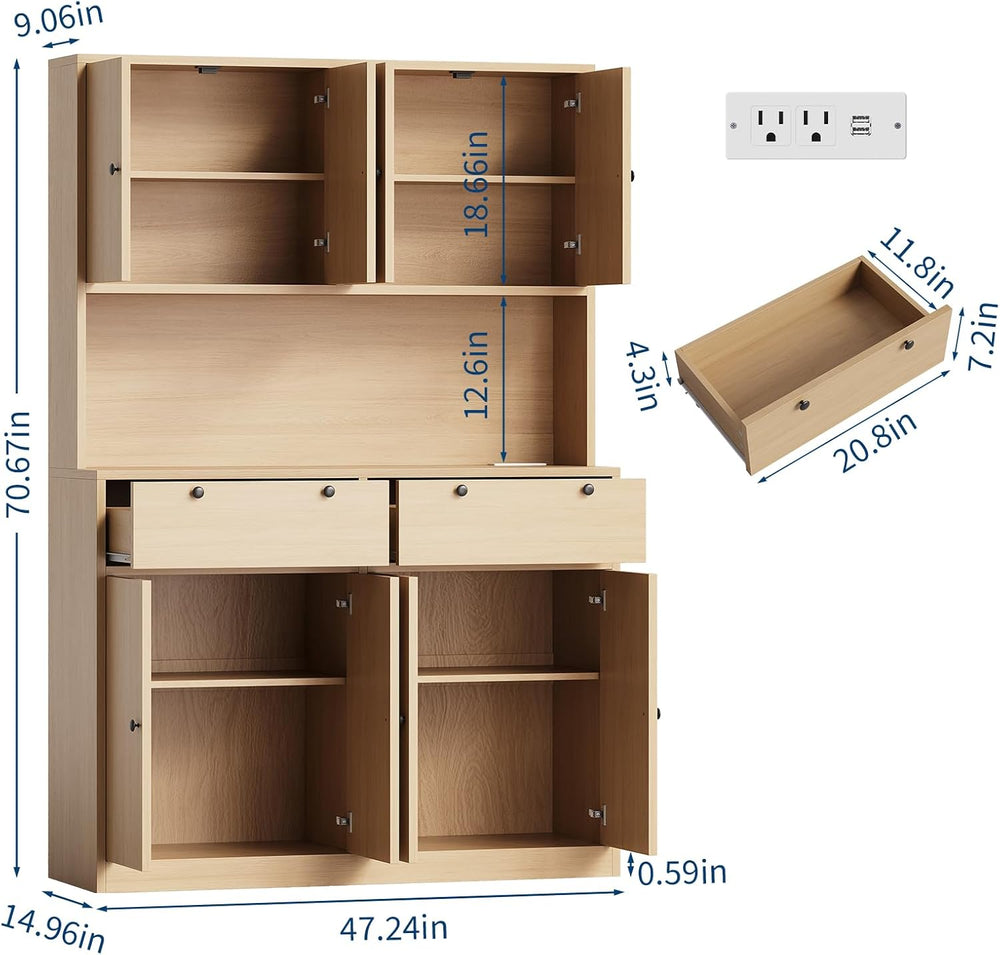 Patikuin Kitchen Pantry Storage Cabinet with Charging Station/Drawers/Doors/S...