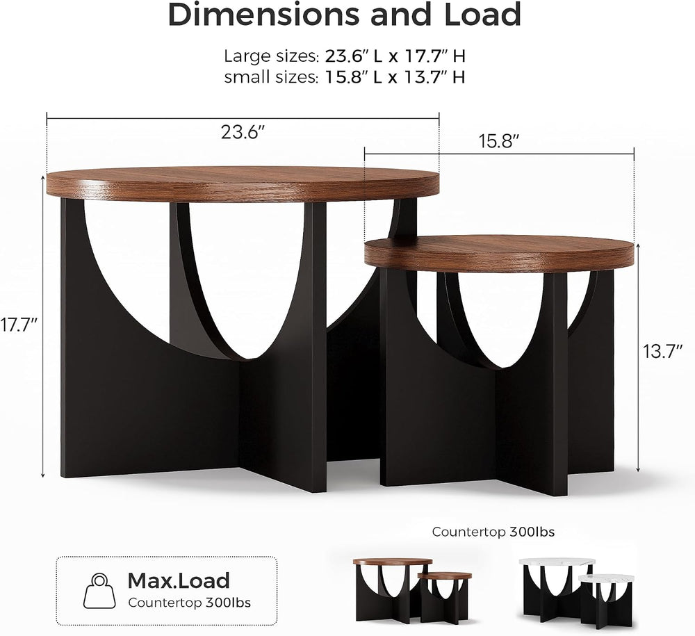 LIKIMIO Nesting Coffee Tables Set of 2, 23.6" Small Round Tables, Walnut...